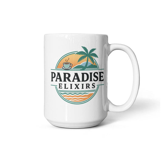 Large 15oz Coffee Mug – Paradise Elixirs Ceramic Cup, Microwave & Dishwasher Safe, Everyday Use Mug
