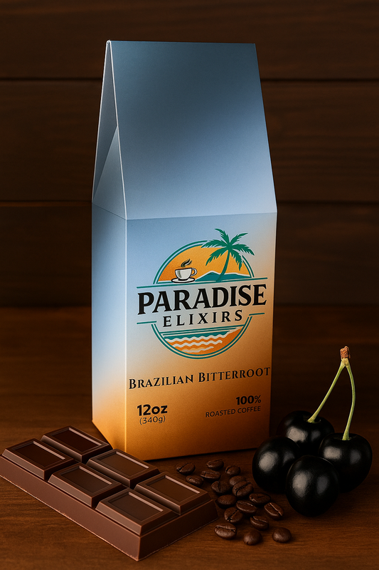 Paradise Elixirs "Brazilian Bitterroot" Bold Dark Roast, Smooth & Full-Bodied